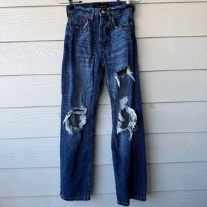 Aeropostale 90s Baggy Destroyed Jeans | Size 000 | Blue | Ripped Distressed Deni